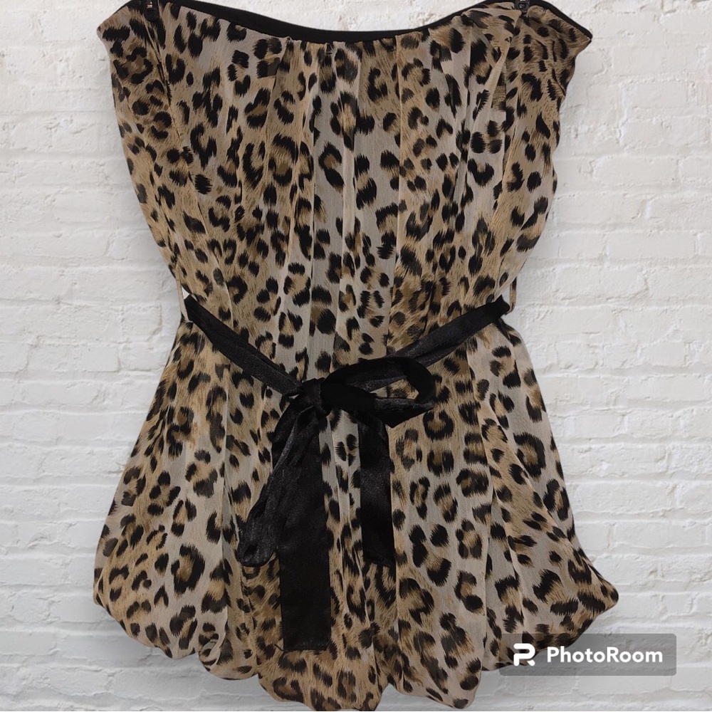 Leopard Print Double Layer Tube Top with Silk Black Belt